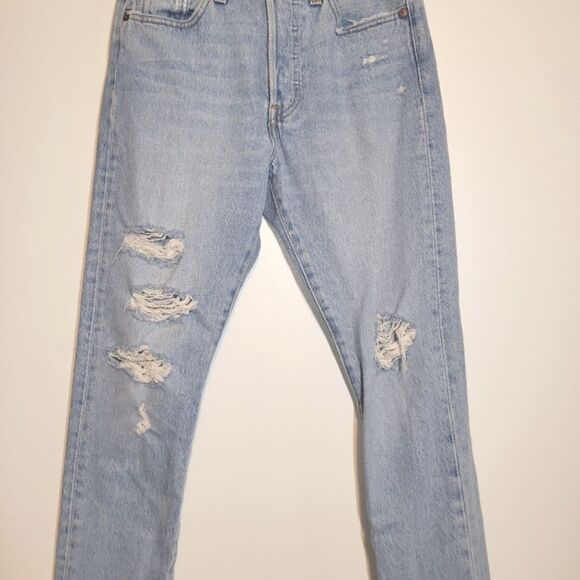 Levi's 501 Skinny Button Fly Distressed Jeans Small 27 - Picture 3 of 13